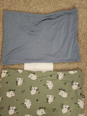 Reversible Pillowcase Set - Solid Slate Blue & Koala Print Green